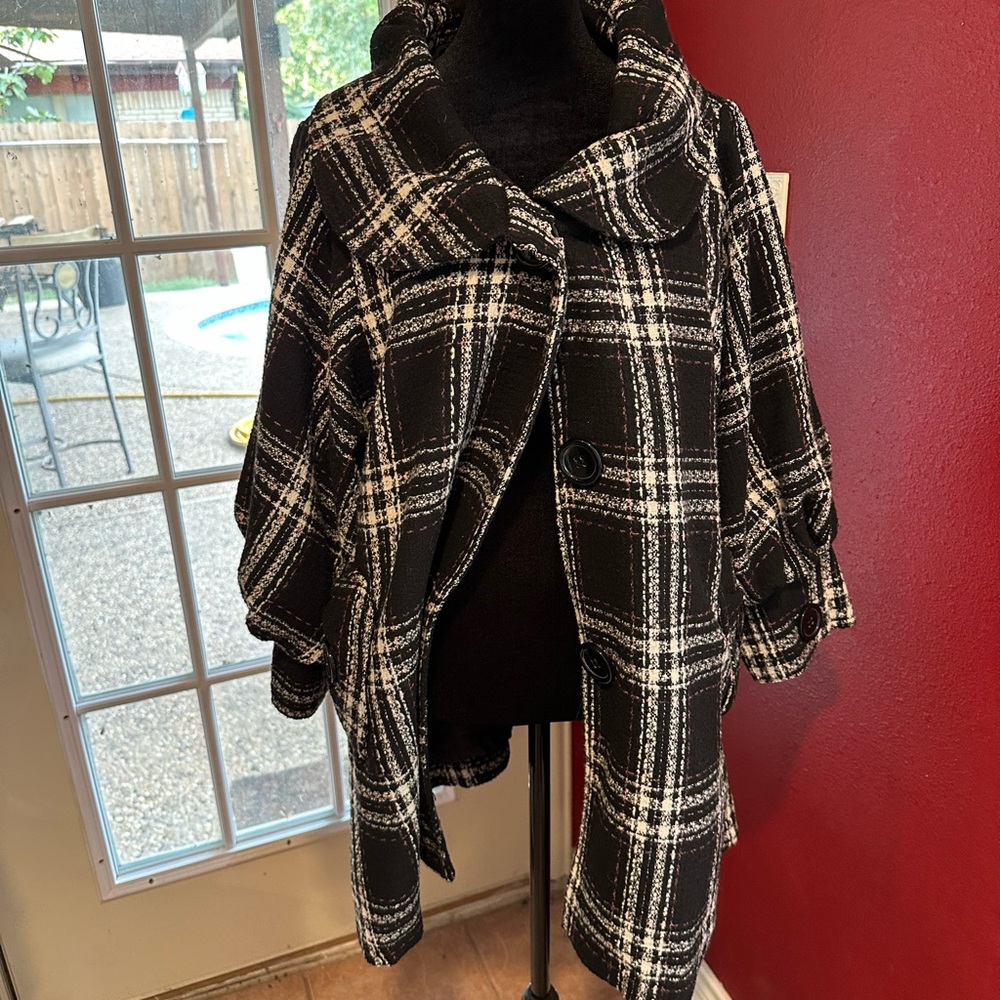 Plaid Black and White Pea Coat